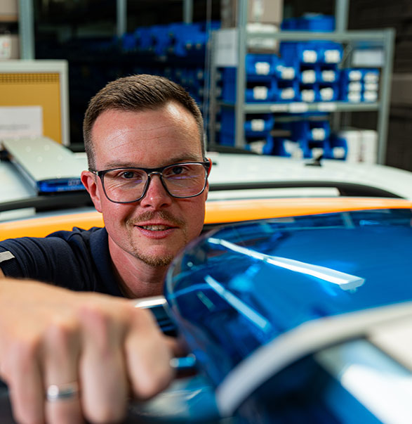 Benjamin Haug mit Blaulichtbalken